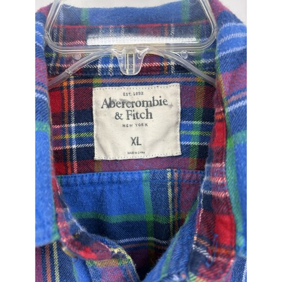 Abercrombie Fitch Shirt Mens XL Blue Red Plaid Muscle Fit Flannel Heavy Y2K Gorp - Picture 2 of 11